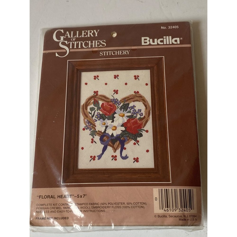 Bucilla 32405 Floral Heart crewel kit 5"‎ x 7"